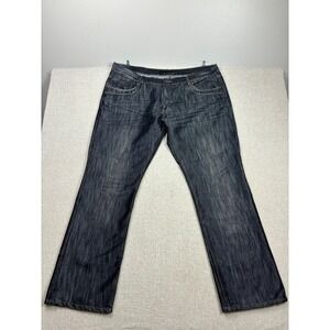 FUSAI Focus USA Mens Dark Wash Wide Leg Contrast Stitch Denim Jeans 44x34
